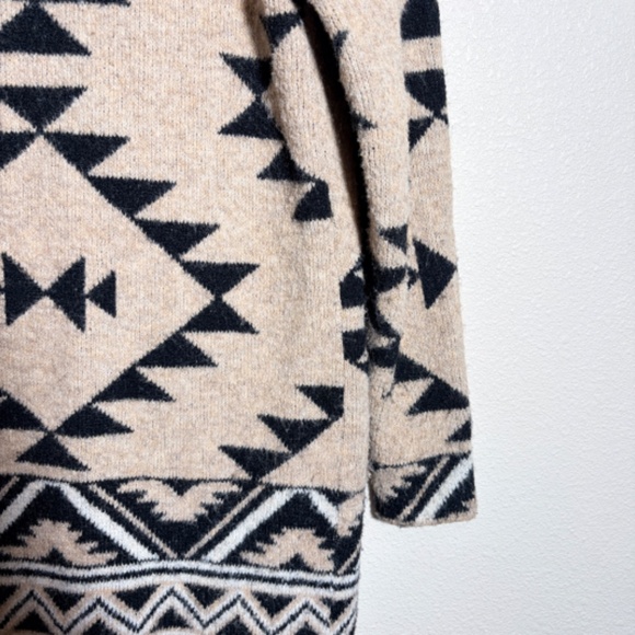 Frye Tan Black Aztec Southwestern Print Cardigan Sweater Duster Long SIZE S - Picture 15 of 16